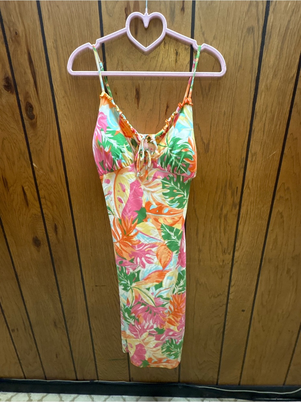 Woman’s Tropical Print One-Piece Swimsuit in Pink & Green